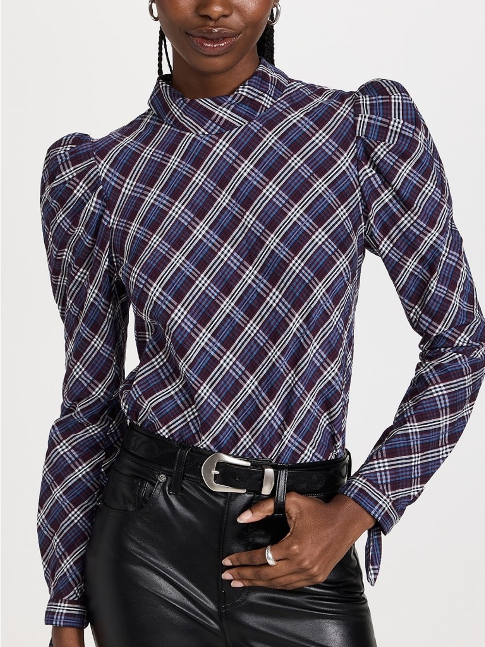 Veronica Beard Isabel Plaid Long Sleeve Top